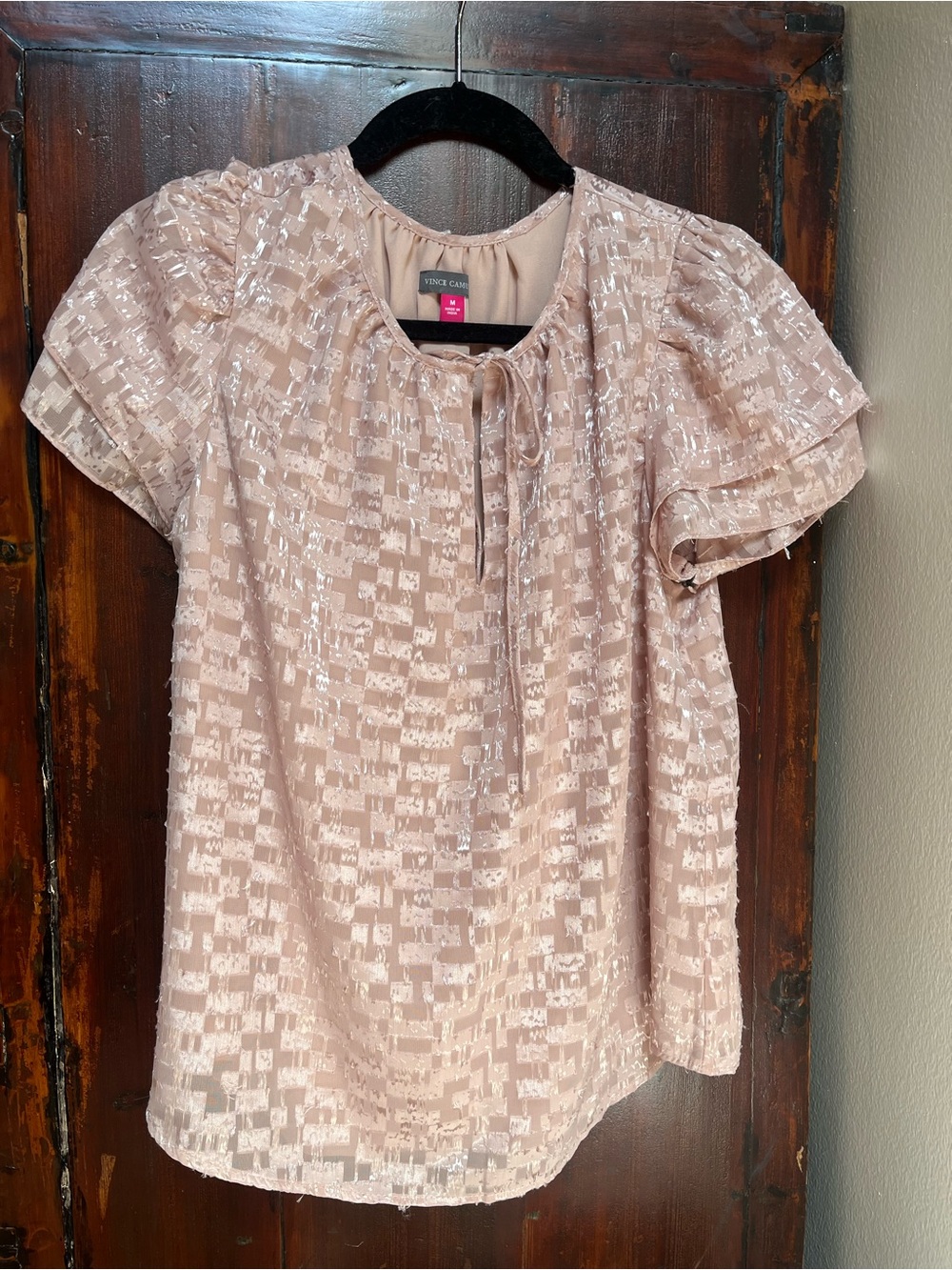 Vince Camuto Dusty Blush Tie-Neck Flutter Sleeve Top